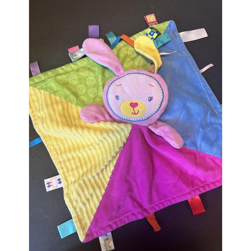 Taggies Bunny Rabbit Lovey Pink Patchkin Colorful Baby Security Blanket Plush